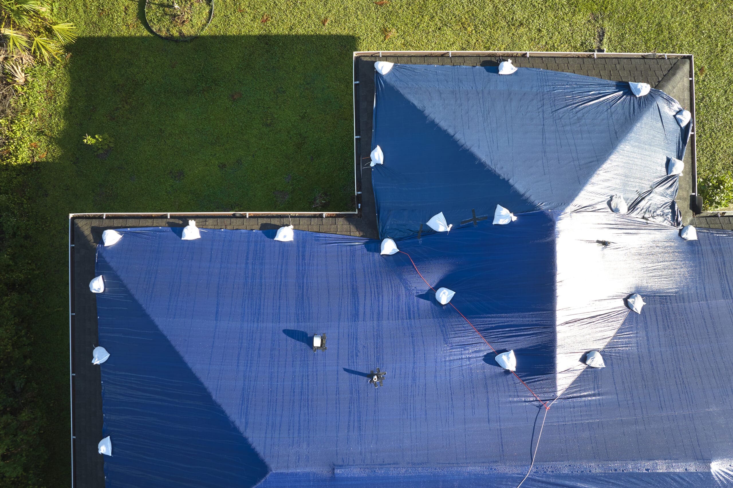 roof damage with tarp